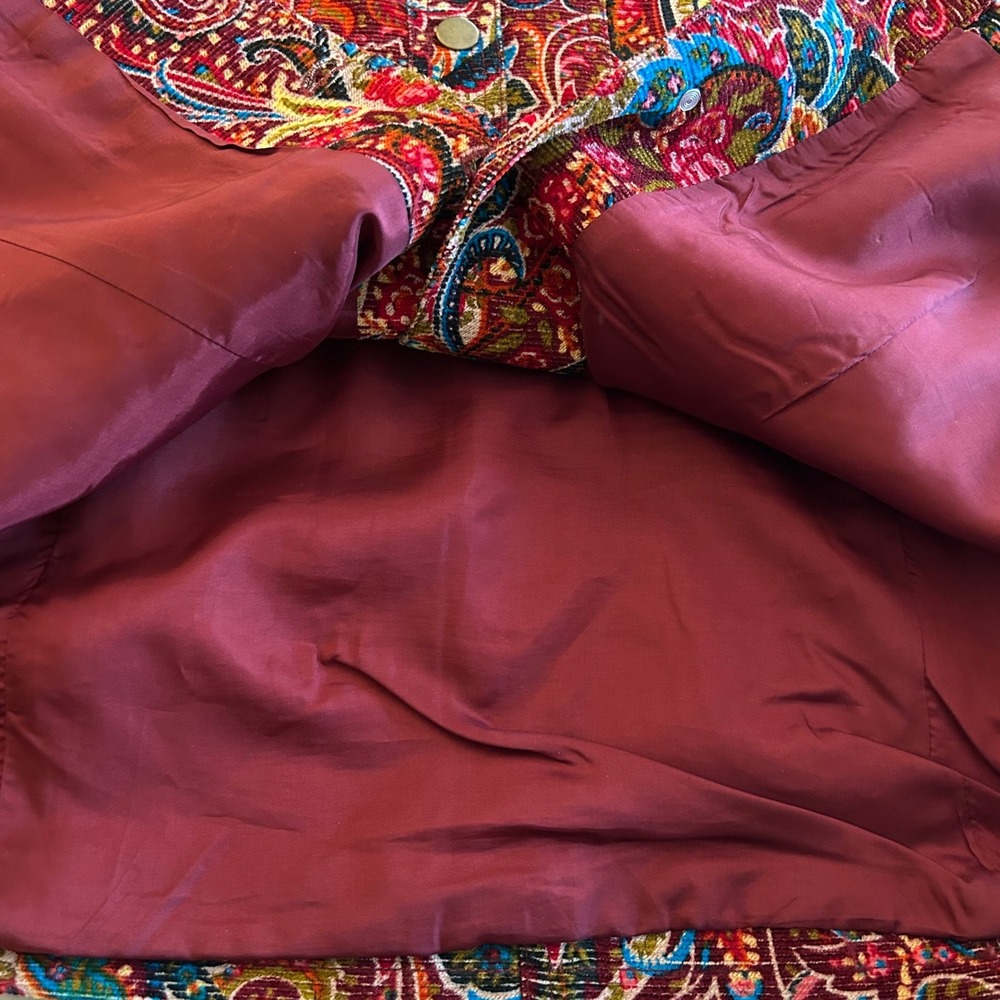 Coldwater Creek Paisley Print Corduroy Blazer Jacket Burgundy Blue Multi Size L - Picture 7 of 9